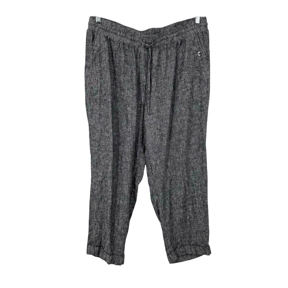Jones New York Linen Blend Pants 1X Black Gray Pull On Pockets Coastal Beach